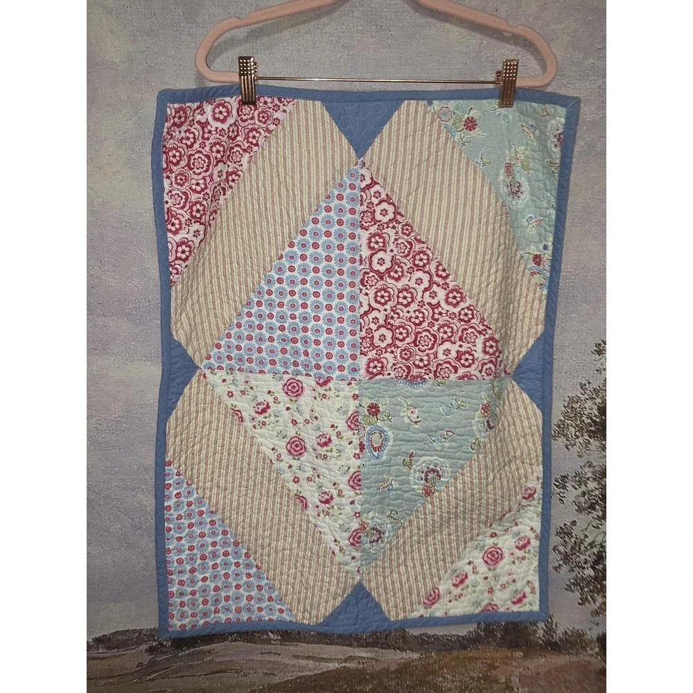 Pastel Shabby Chic Half-Square Triangle Quilt Twin Size I Sham 25x20
